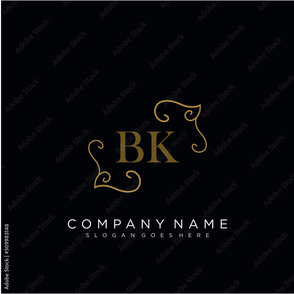 Initial letter BK logo luxury vector mark, gold color elegant classical