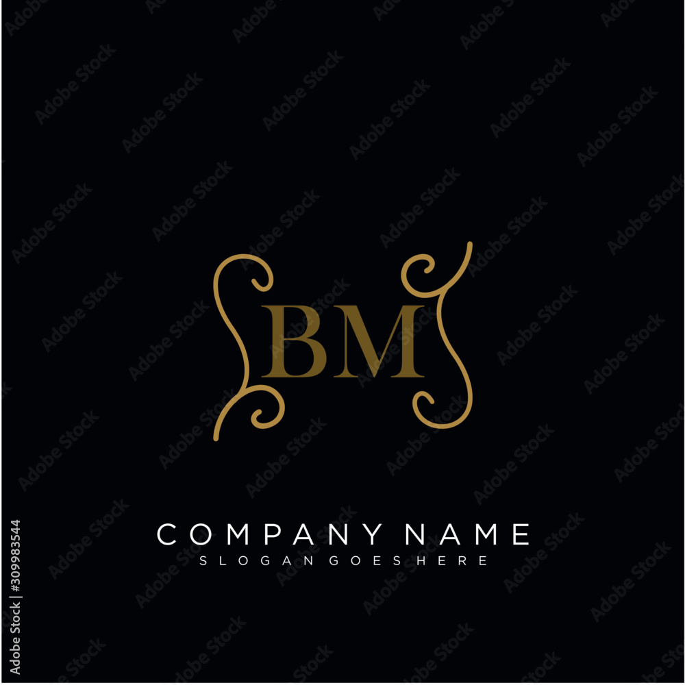 Initial letter BM logo luxury vector mark, gold color elegant classical