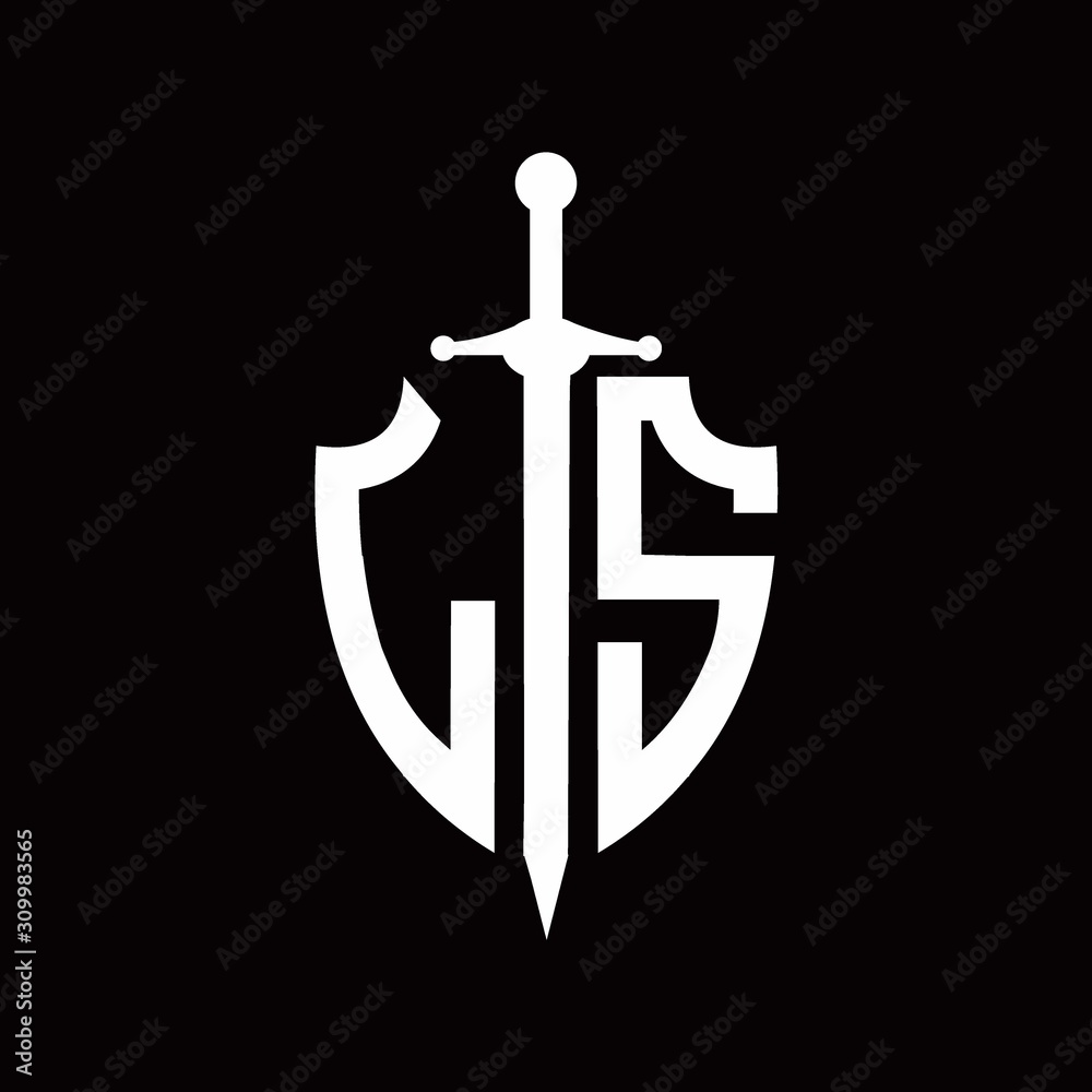 LS logo with shield shape and sword design template LS logo with shield shape and sword design template