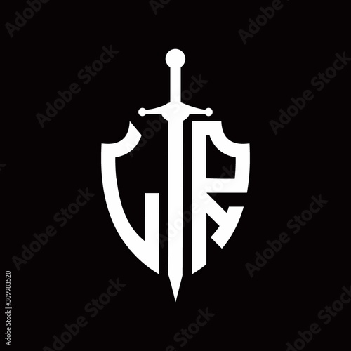 LR logo with shield shape and sword design template