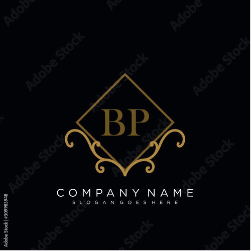 Initial letter BP logo luxury vector mark, gold color elegant classical