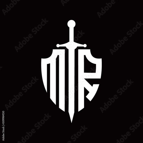 MR logo with shield shape and sword design template