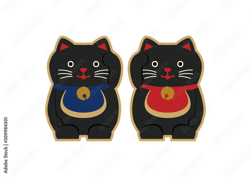 縁起物。招き猫のイラスト。日本の猫の置物。 縁起物。招き猫のイラスト。日本の猫の置物。