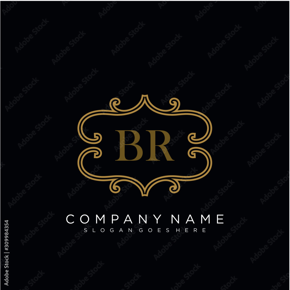 Initial letter BR logo luxury vector mark, gold color elegant classical Initial letter BR logo luxury vector mark, gold color elegant classical