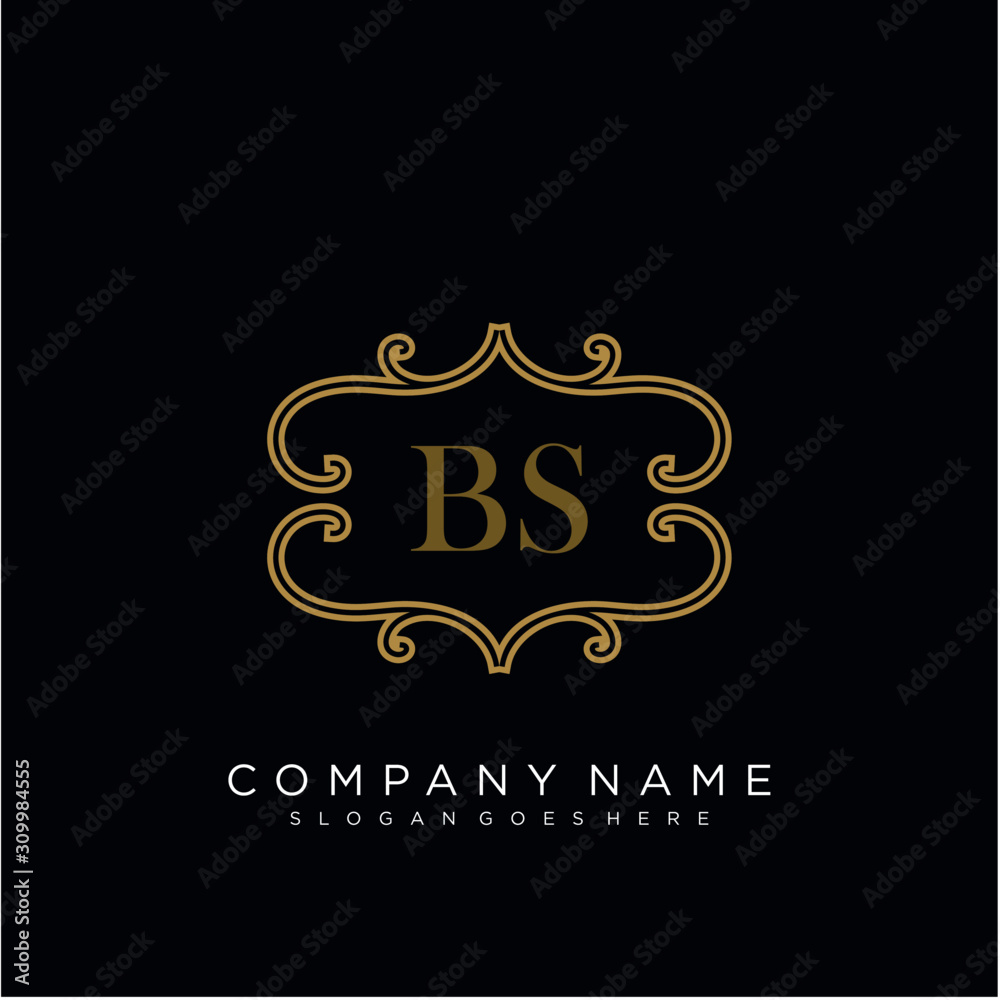 Initial letter BS logo luxury vector mark, gold color elegant classical