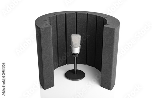 Foto Professional condenser microphone and a studio microphone screen for recording in the studio and Broadcast