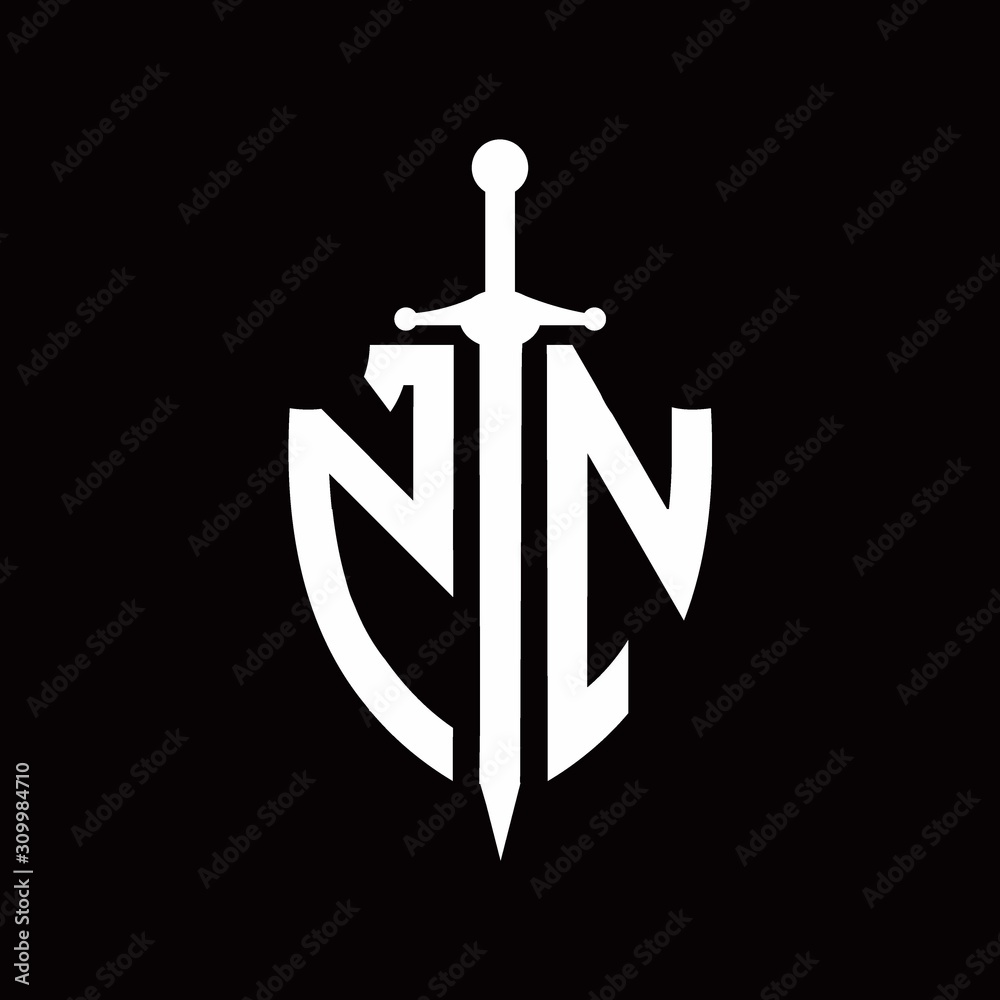 NN logo with shield shape and sword design template Stock Vector ...
