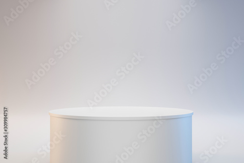 Modern podium or pedestal display with platform concept on white background. Blank shelf stand for showing product. 3D rendering. photo