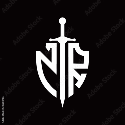 NR logo with shield shape and sword design template