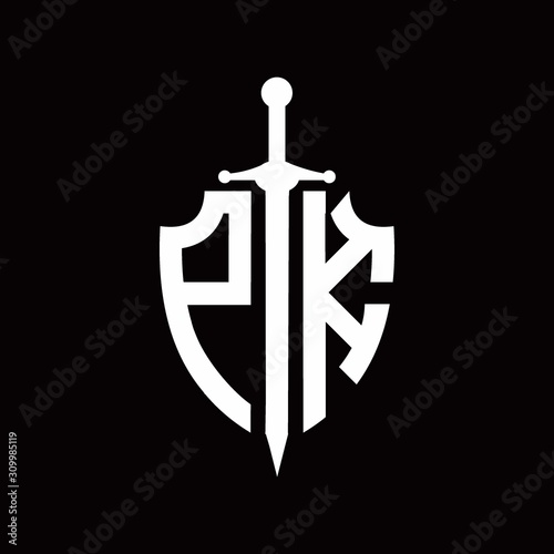 PK logo with shield shape and sword design template