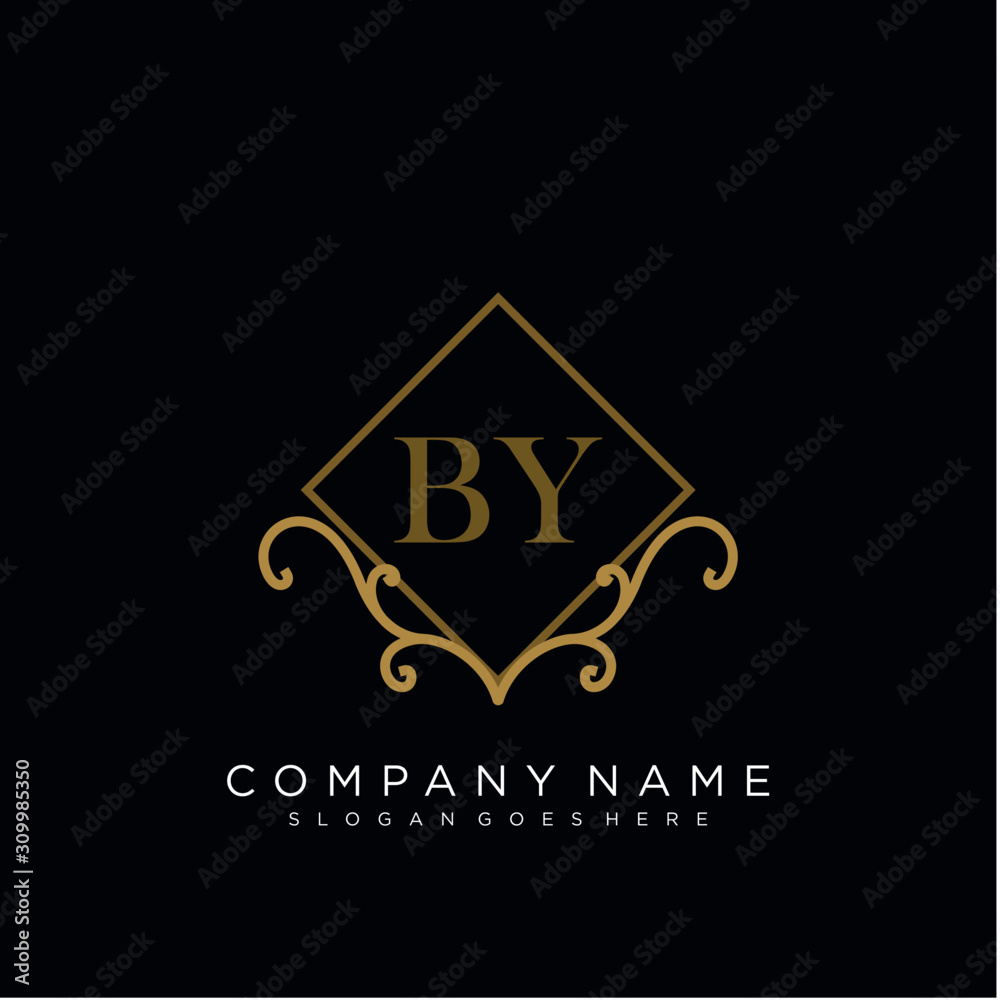 Initial letter BY logo luxury vector mark, gold color elegant classical