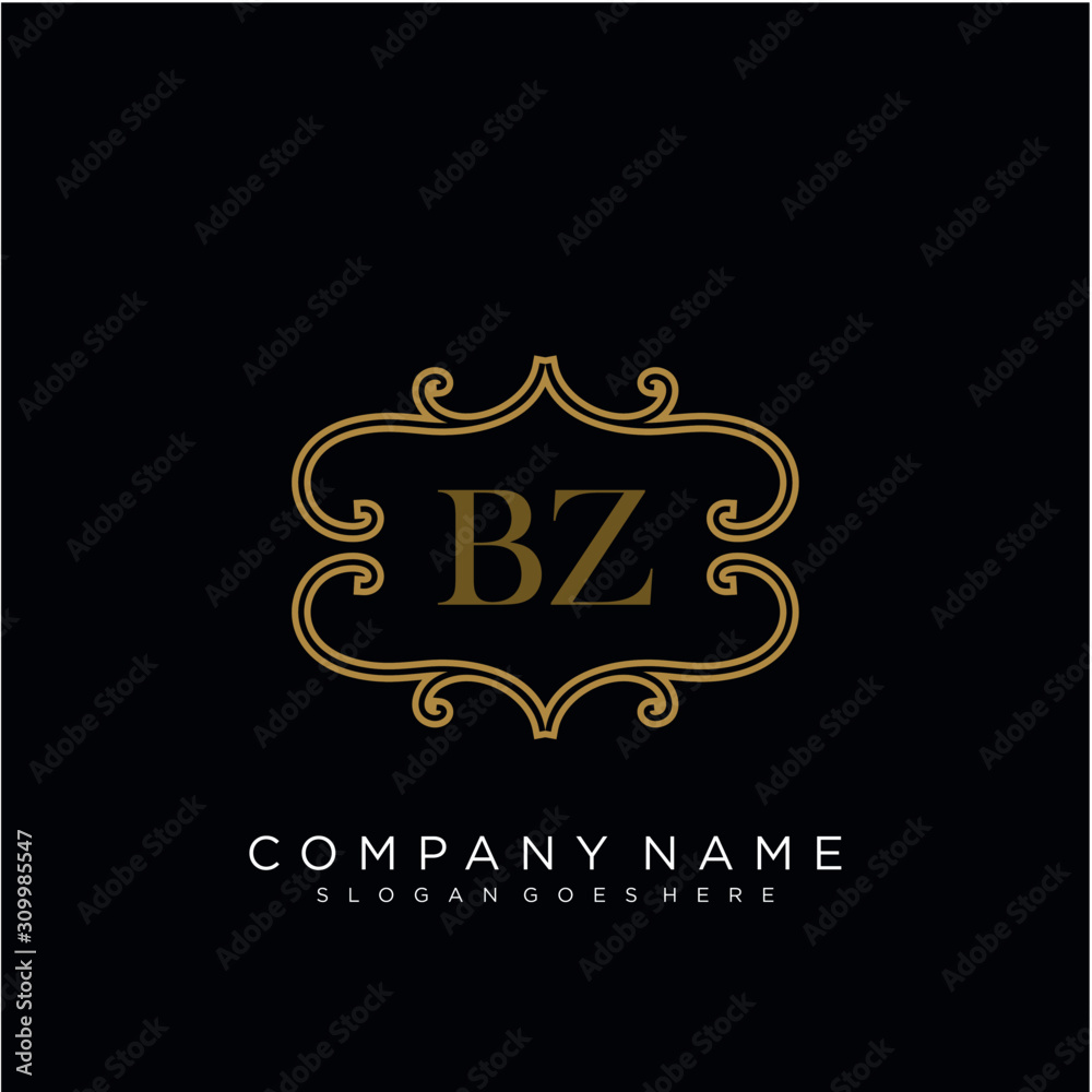 Initial letter BZ logo luxury vector mark, gold color elegant classical