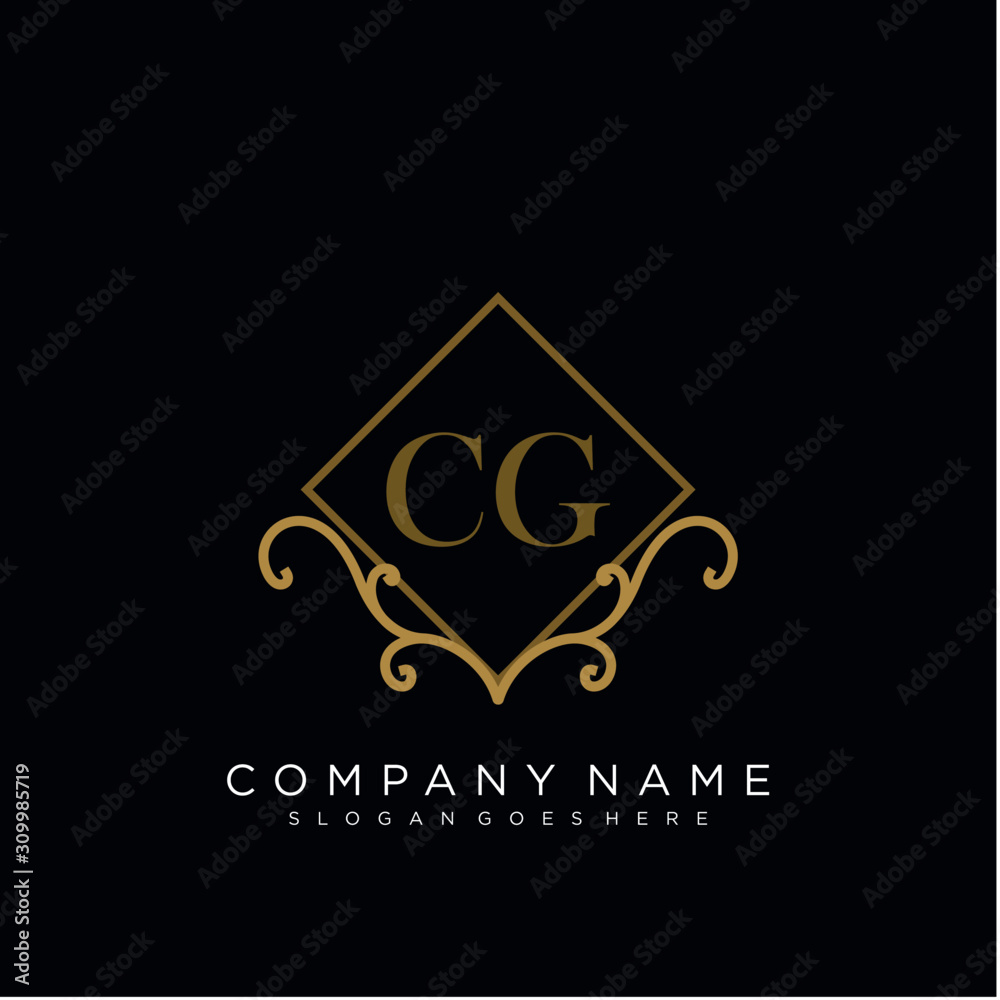 Initial letter CG logo luxury vector mark, gold color elegant classical
