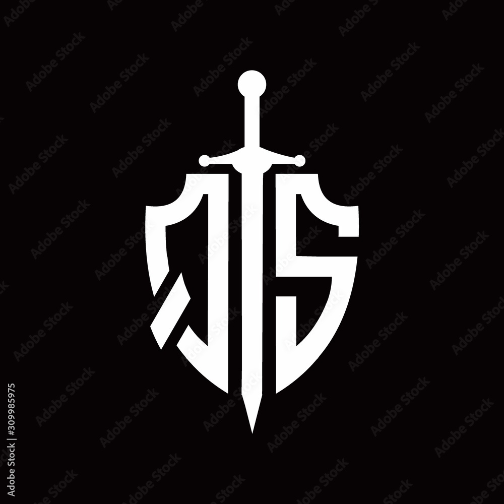 QS logo with shield shape and sword design template QS logo with shield shape and sword design template