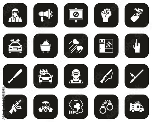 Riot or Public Disturbance Icons White On Black Set Big