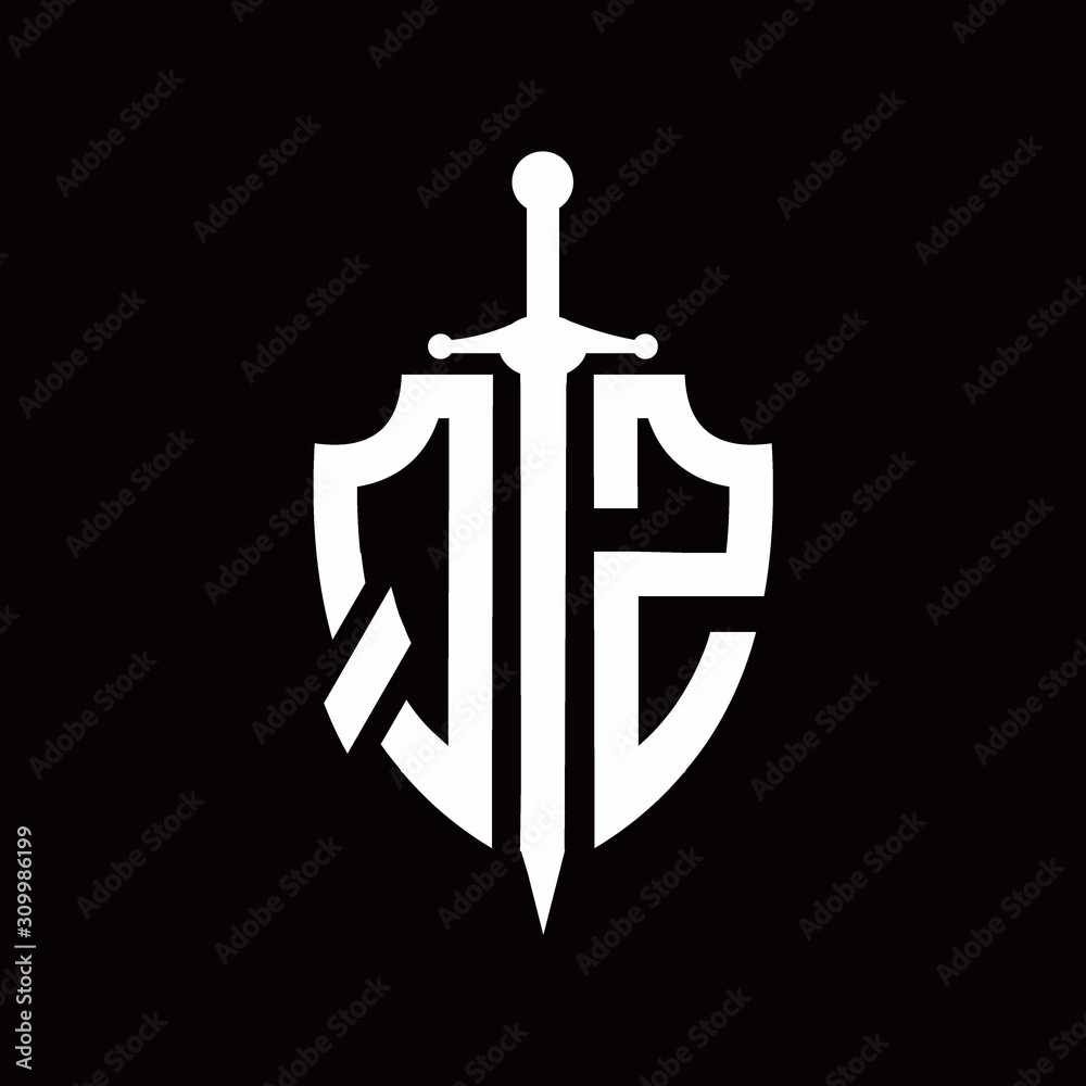QZ logo with shield shape and sword design template QZ logo with shield shape and sword design template