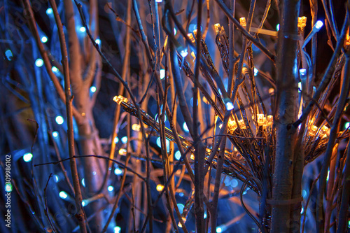 details of decorative garlands on the tree