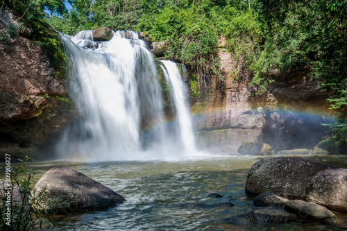 Huaew suwat waterfall with rainbow in khao yai national park from Thailand