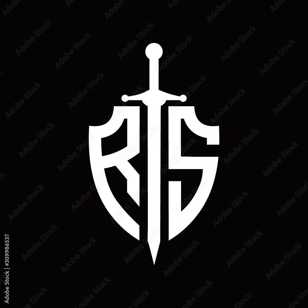 RS logo with shield shape and sword design template RS logo with shield shape and sword design template