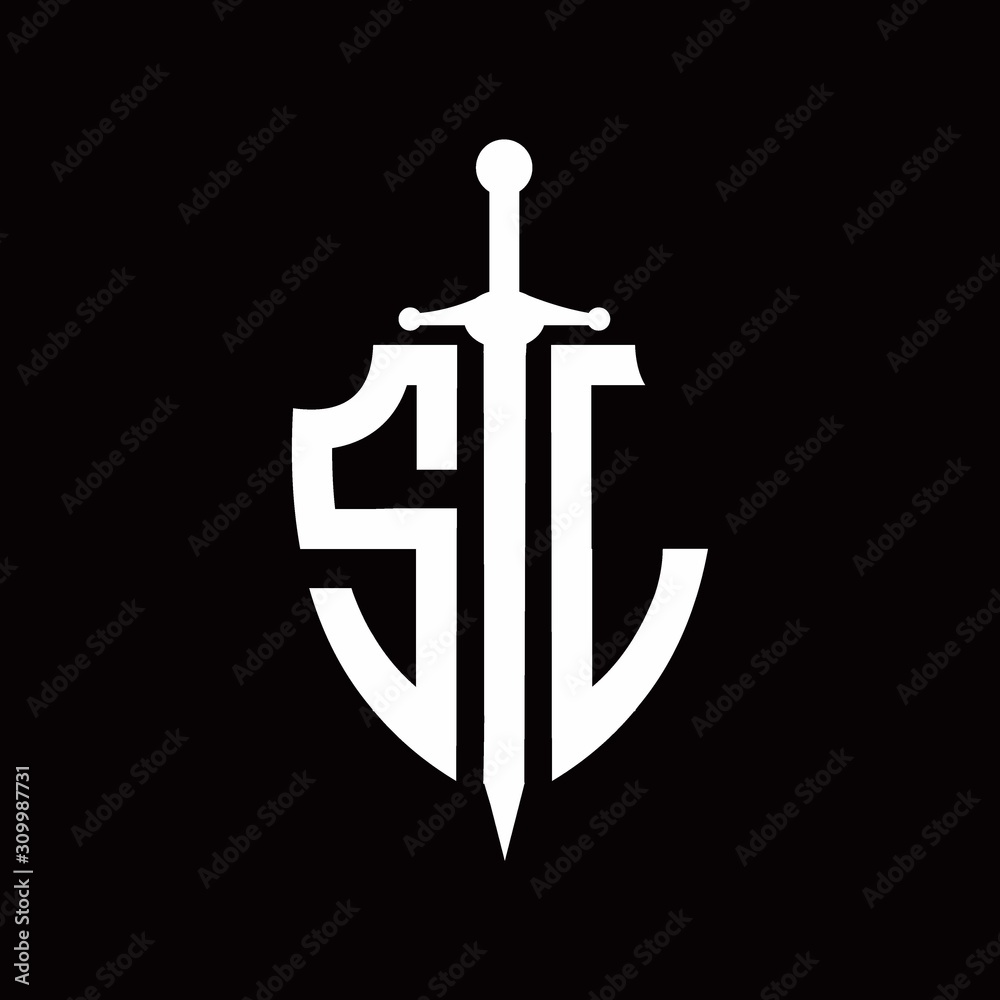 SL logo with shield shape and sword design template Stock Vector ...