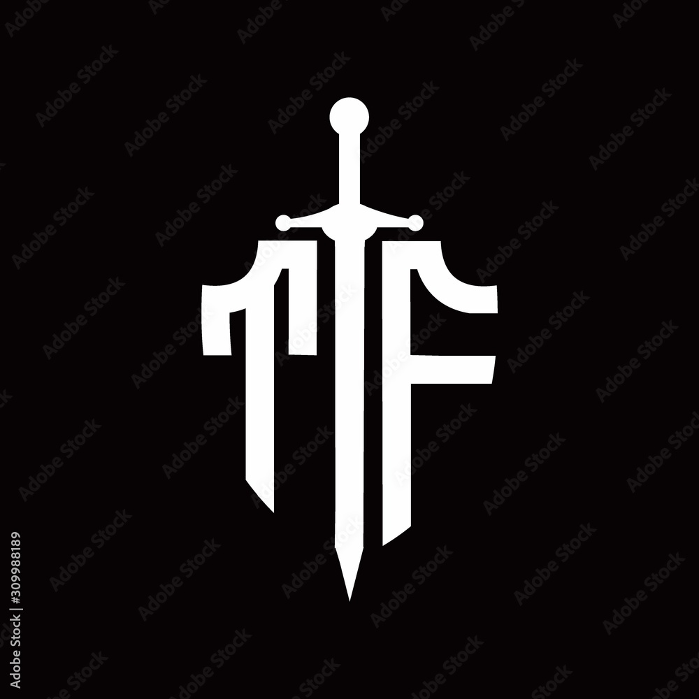 Obraz premium TF logo with shield shape and sword design template