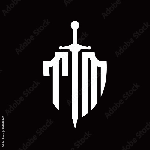 TM logo with shield shape and sword design template