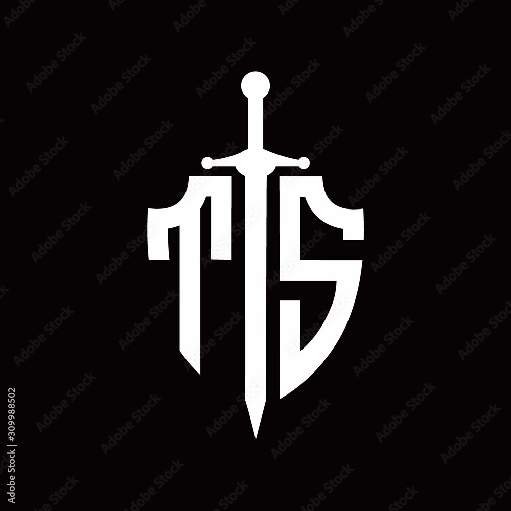 TS logo with shield shape and sword design template Stock Vector ...