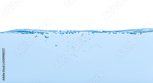 Clear blue water with air bubbles isolated on the white background