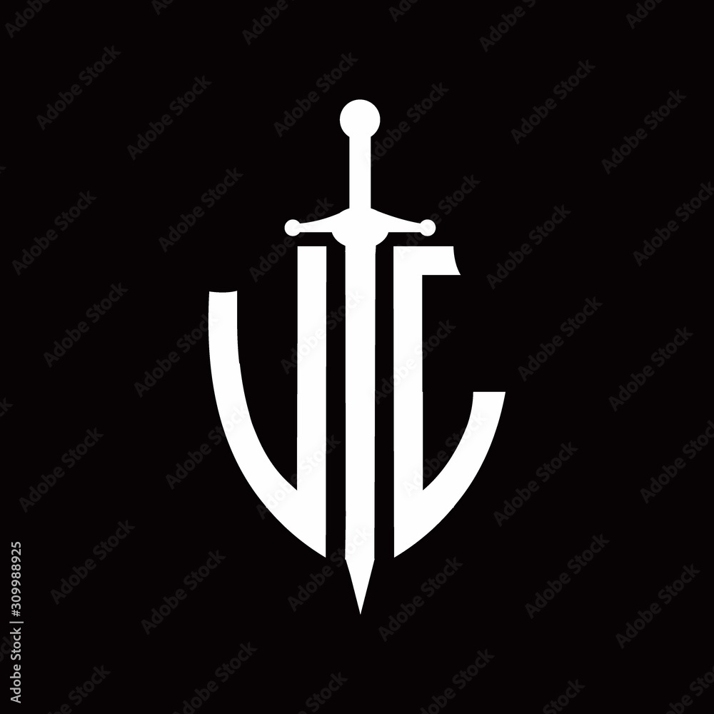 VL logo with shield shape and sword design template Stock Vector ...