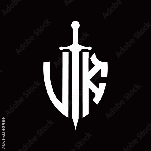 VK logo with shield shape and sword design template