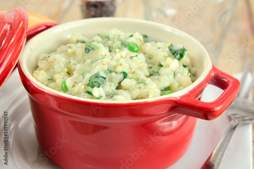 vegetarian risotto with green vegetables