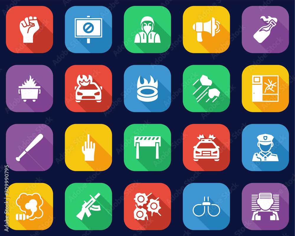 Violent Protest Or Demonstration Icons Flat Design Set Big Violent Protest Or Demonstration Icons Flat Design Set Big
