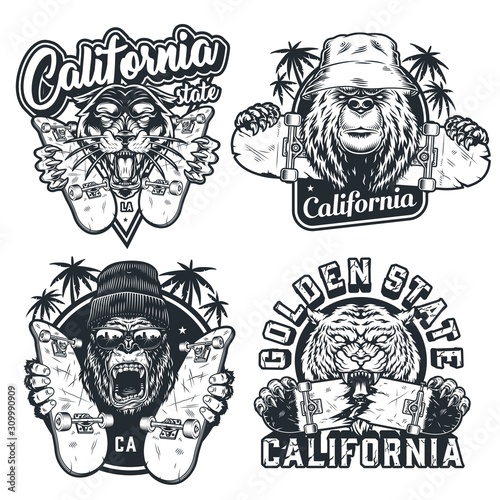 Vintage monochrome skateboarding prints