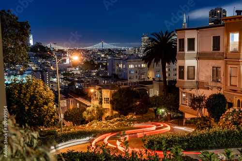 View of San Francisco at night from Lombard street