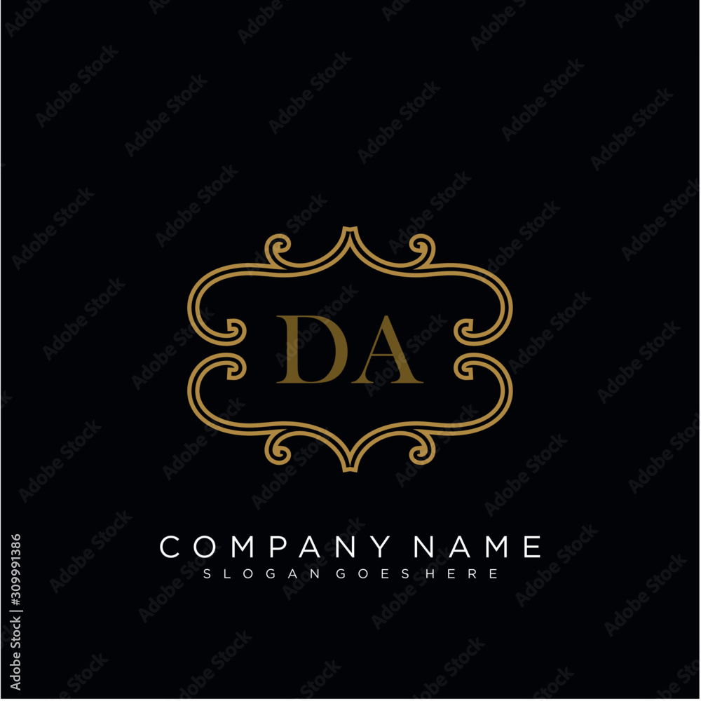 Initial letter DA logo luxury vector mark, gold color elegant classical