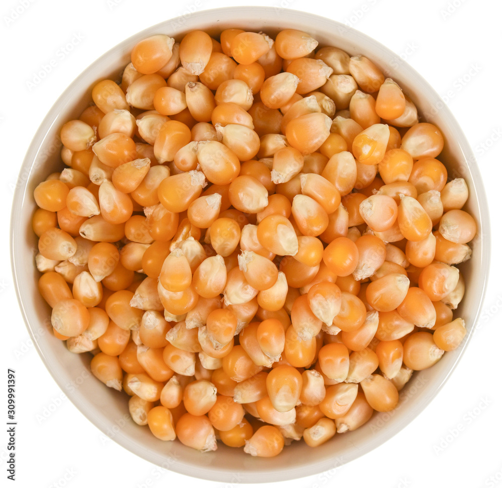 Corns in a bowl isolated on white