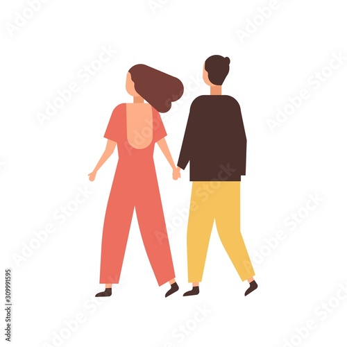 Couple holding hands flat vector illustration