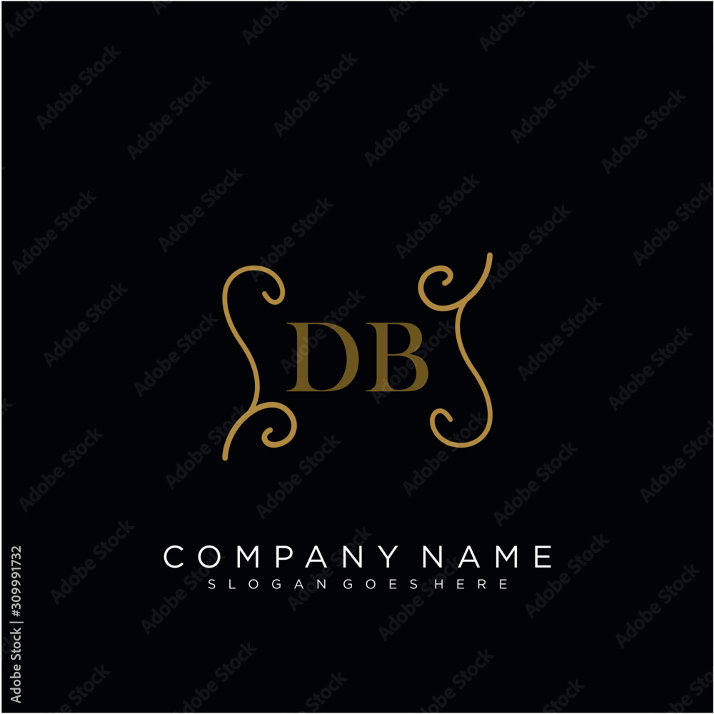 Initial letter DB logo luxury vector mark, gold color elegant classical