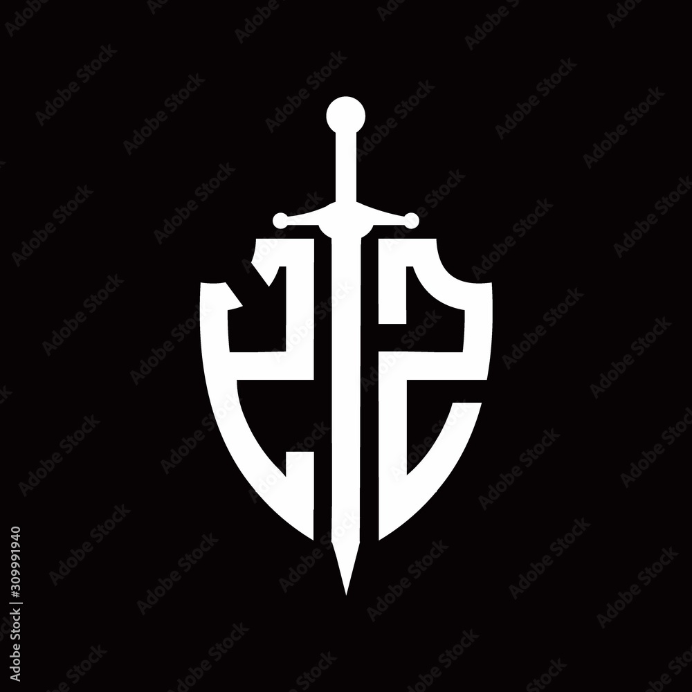 YZ logo with shield shape and sword design template YZ logo with shield shape and sword design template