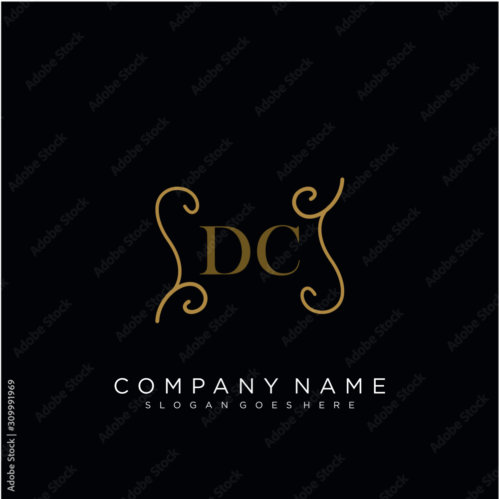 Initial letter DC logo luxury vector mark, gold color elegant classical