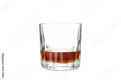 Glass of whiskey isolated on white background.