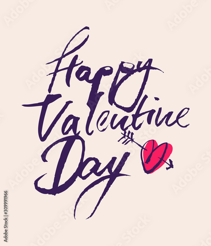 Festive inscription "Happy valentine day". Calligraphy. Color vector illustration. Can be used in stores, supermarkets, boutiques, websites, booklets, price tags, in the newsletter.