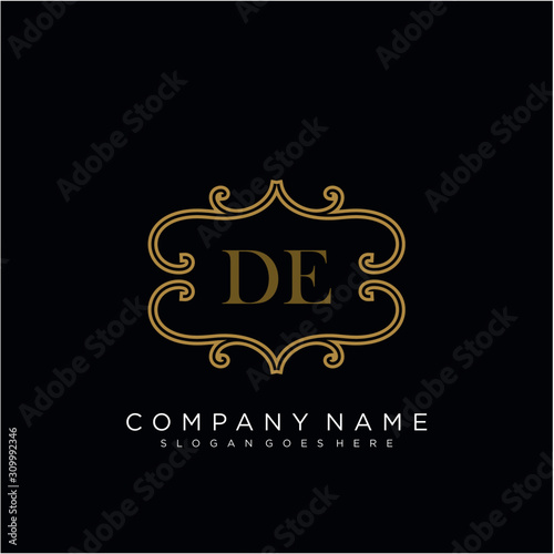 Initial letter DE logo luxury vector mark  gold color elegant classical