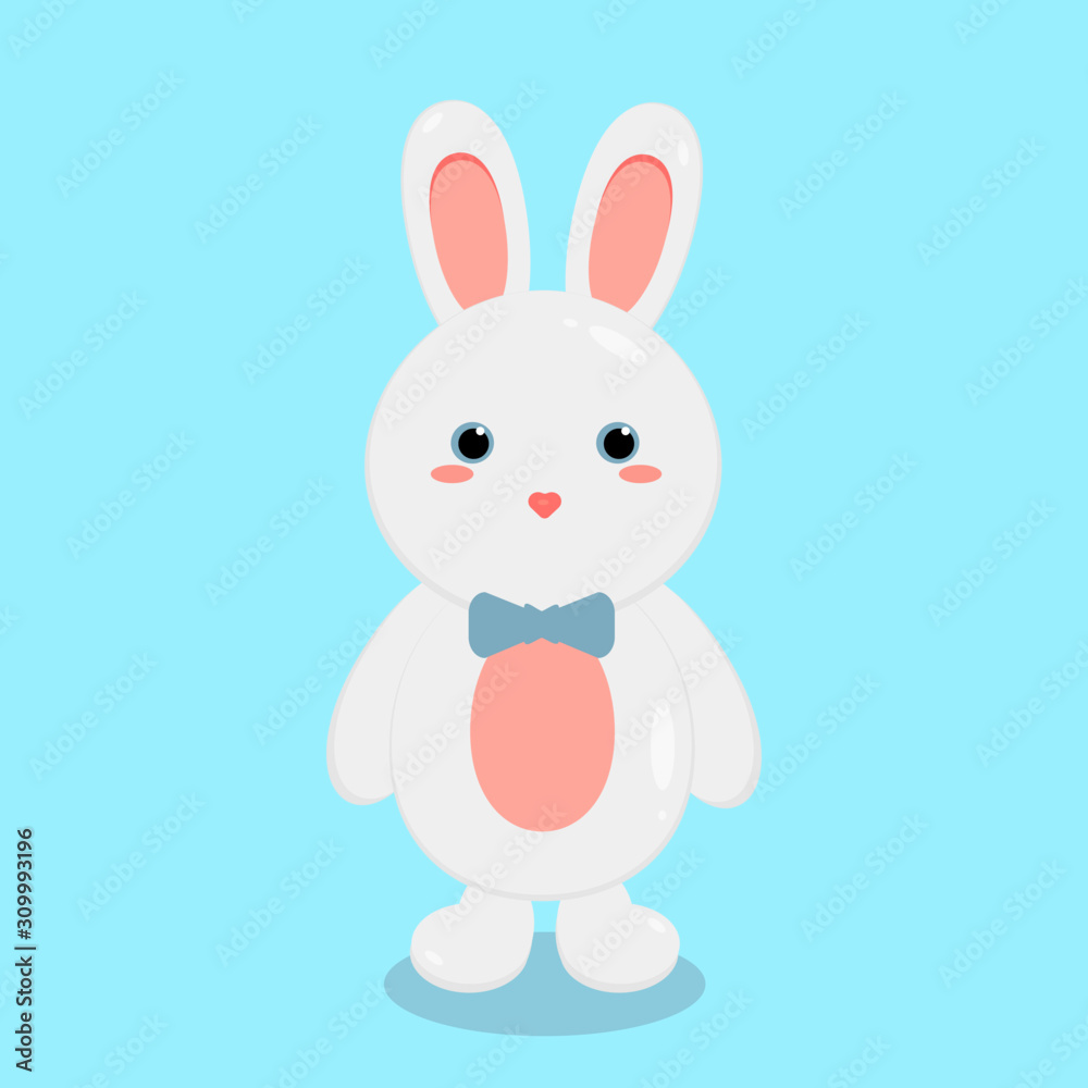 This is cute cartoon hare on white background. Vector illustration in flat style. Easter bunny in white isolation.