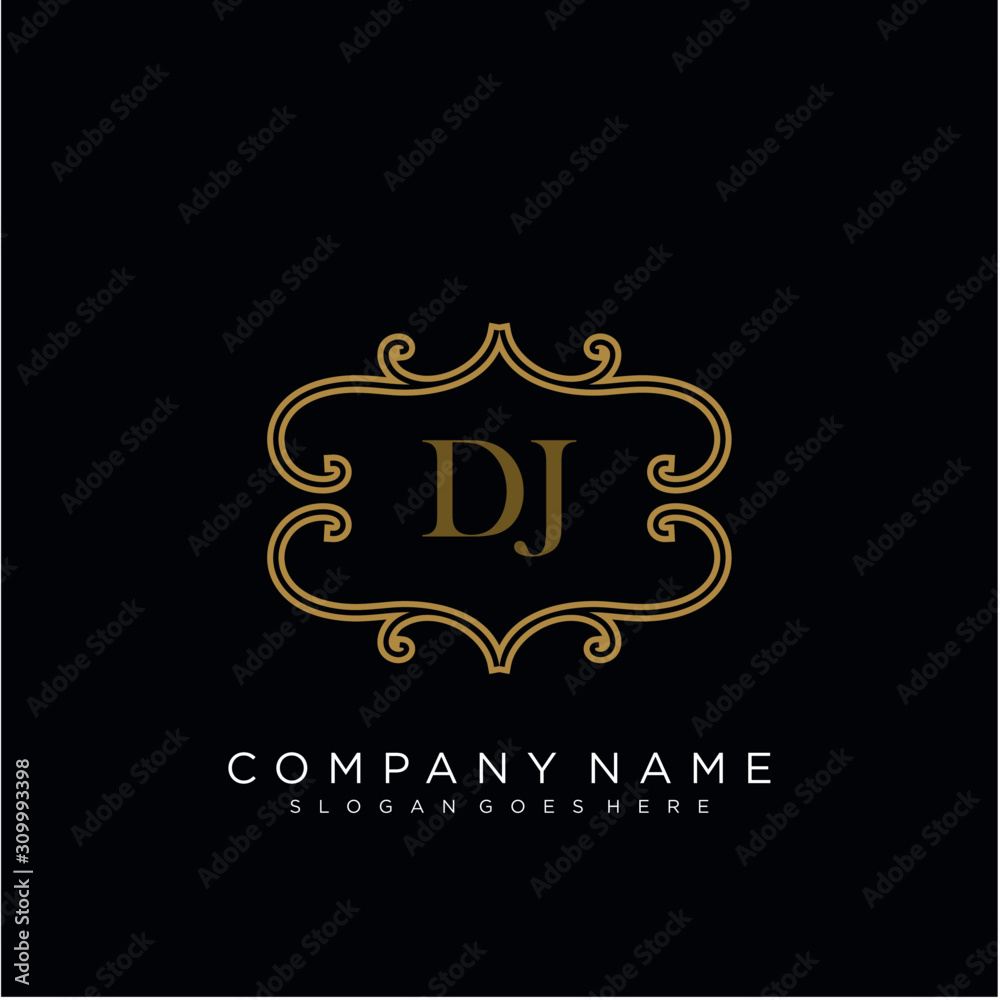 Initial letter DJ logo luxury vector mark, gold color elegant classical