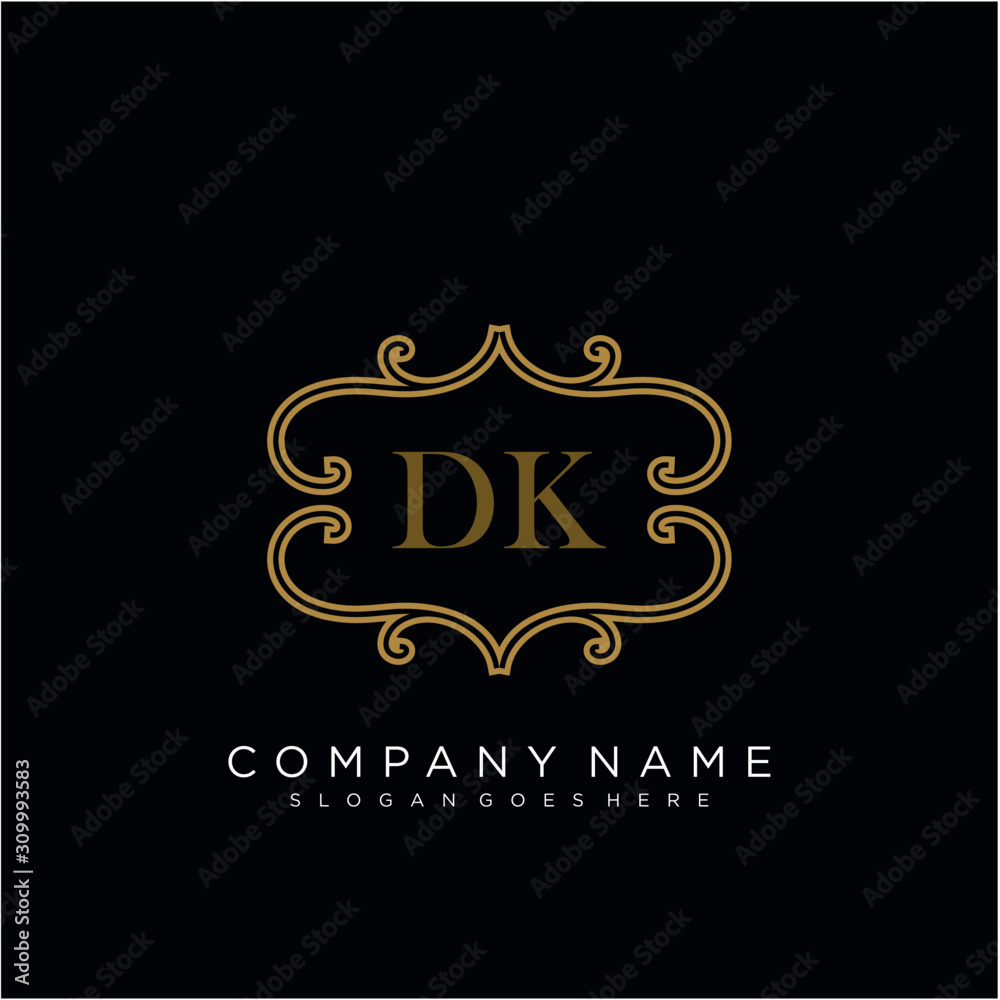 Initial letter DK logo luxury vector mark, gold color elegant classical
