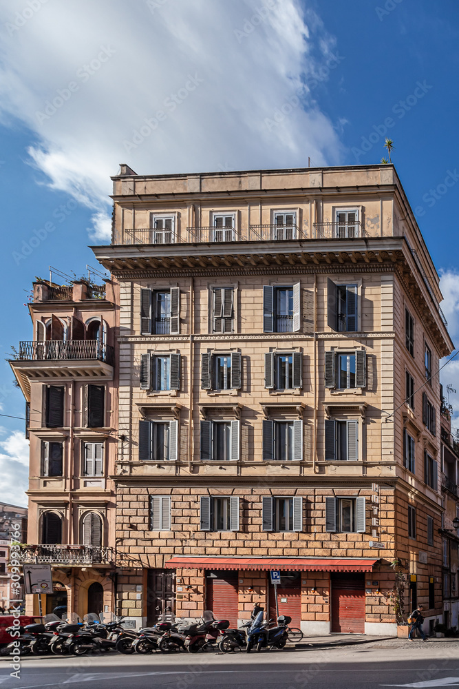ROME, ITALY - DECEMBER 01, 2019:  Buildings in the historical center  in Rome, Italy