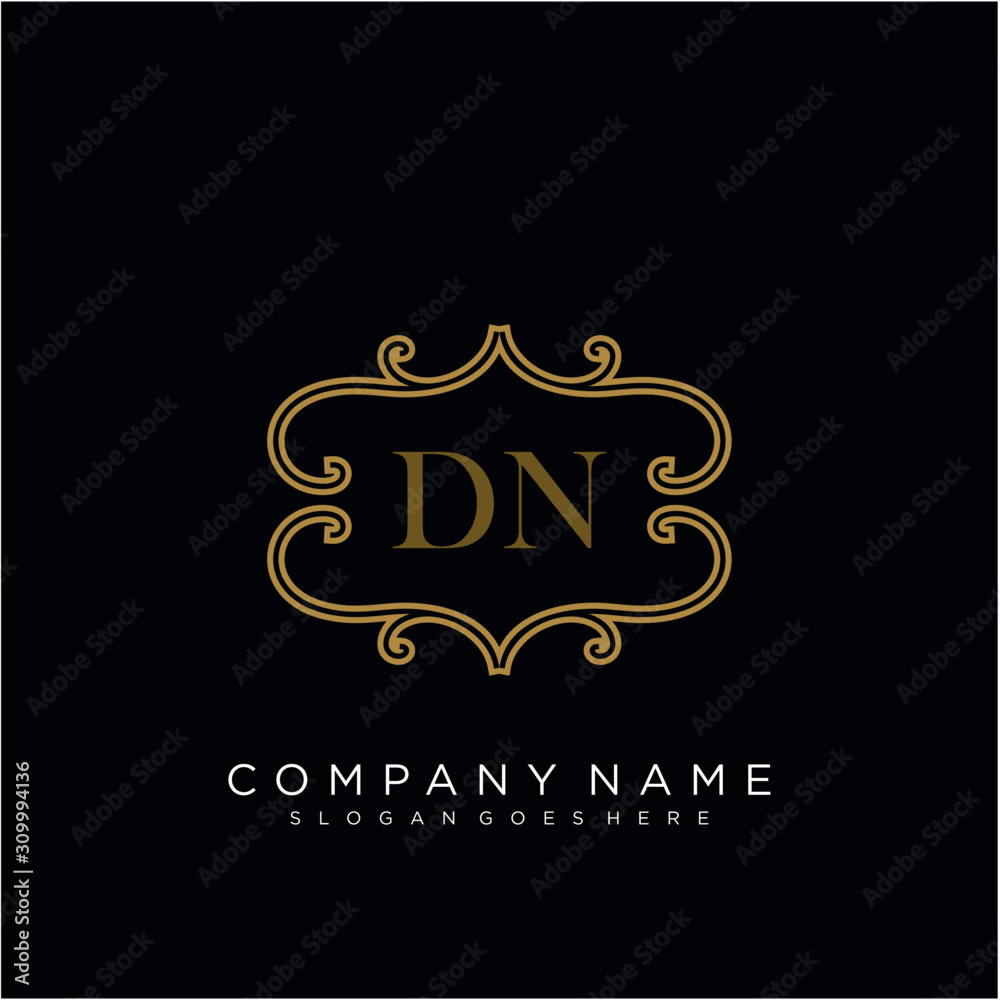 Initial letter DN logo luxury vector mark, gold color elegant classical