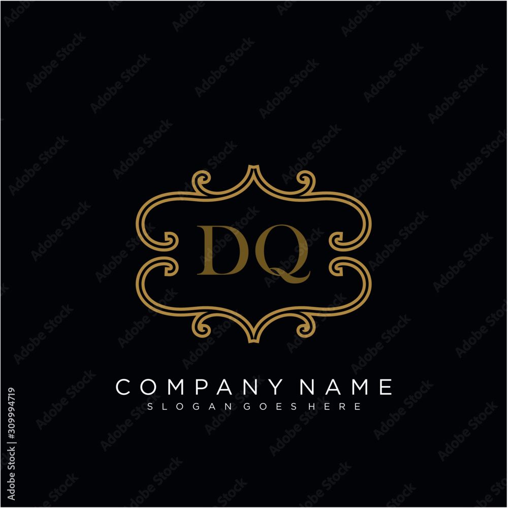 Initial letter DQ logo luxury vector mark, gold color elegant classical