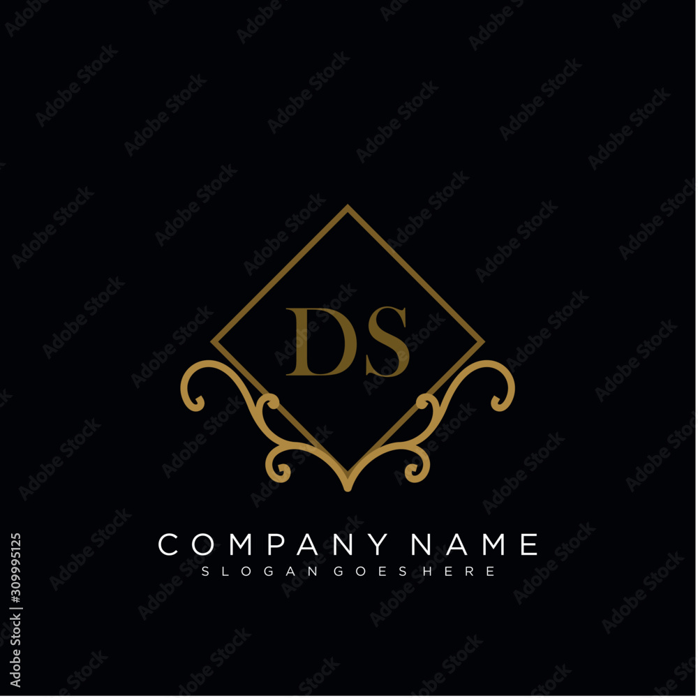 Initial letter DS logo luxury vector mark, gold color elegant classical